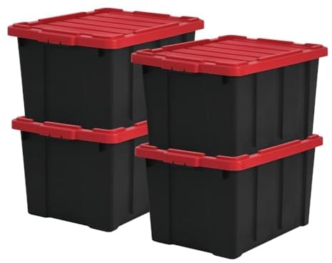 Iris Ohyama 4 Cajas de Organización de Alta Resistencia, 68L, Rojo, Grande, Duradero, Apilable, para Garaje, Estantes, Mudanza, Plástico, Utilidad, Herramientas, DDSKT-700