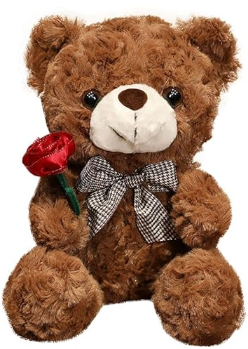 Cpoeof TeddybäR PlüSchtier füR Valentinstag, Niedlich 9,8 TeddybäR PlüSchtier mit Rose Weiche Kleine Kuschelige BäR Spielzeug, Geschenke füR Freund Freund Freund(Brown)
