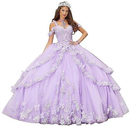 CLcaojun Vestido de baile bordado, vestidos de quinceañera, vestido de princesa para fiesta de graduación 16, morado claro, 40