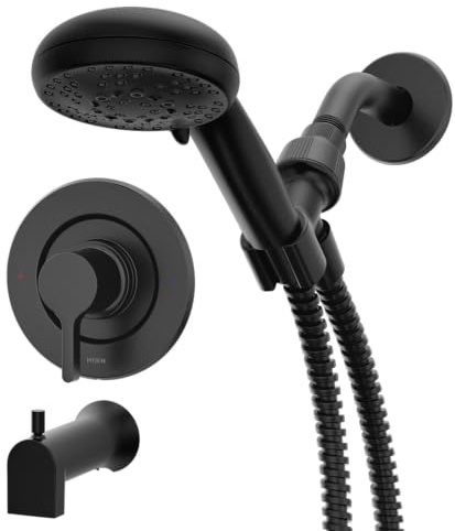 Moen Beric 82775BL Moderne Wannen- und Duscharmatur mit Handbrause, Ventil inklusive, Mattschwarz