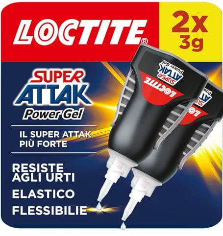 Loctite Super Attak Power Gel Control (Pacco da 2 x 3g), adesivo trasparente e istantaneo specifico per materiali flessibili, colla resistente in formula gel per pelle, gomma e cuoio