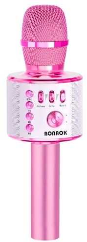 BONAOK Karaoke Mikrofon,3 in 1 Kabelloses Bluetooth Mikrofon, Kinder Mikrofon Lautsprecher Maschine, Tragbares KTV Mikrofon für zu Hause, Kompatibel mit Android Bluetooth Geräten(Light Rosa)