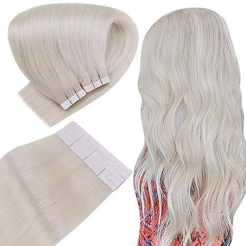 Easyouth Tape in Extension Echthaar Blond Haarverlangerung Tape in Echthaar Farbe Eisblond 50 cm Glue in Haar Extensions Echthaar #1000 50g 20Pcs