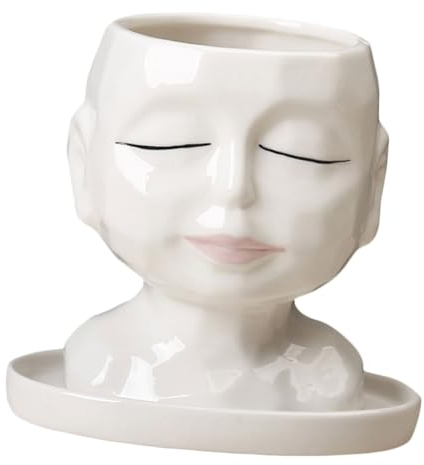 Didiseaon 1 Pc Pot De Fleurs Succulentes De Fleur De Tête Planteur De Visage De Tête Pot De Visage Pot Succulent Cache-Pot Abstrait Humain Ménage Céramique Blanche Tête Masculine