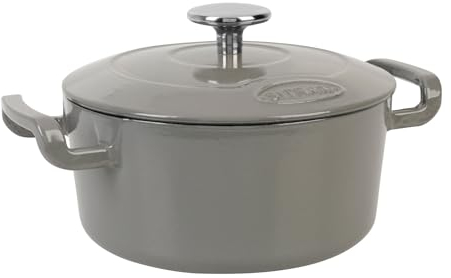 Sitram 716040 COCOTTE Sitrabella Ronde en fonte émaillée Ø20 cm - 2,5 litres - Extérieur émail Gris intérieur Blanc - toutes sources de chaleur y compris induction - Idéale repas 2-3 convives