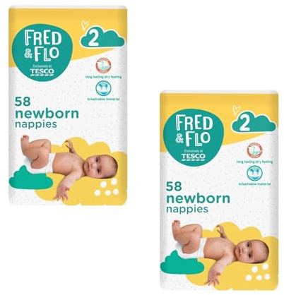 Fred & Flo Windeln für Neugeborene, Größe 2, 58 Stück, 2 Stück