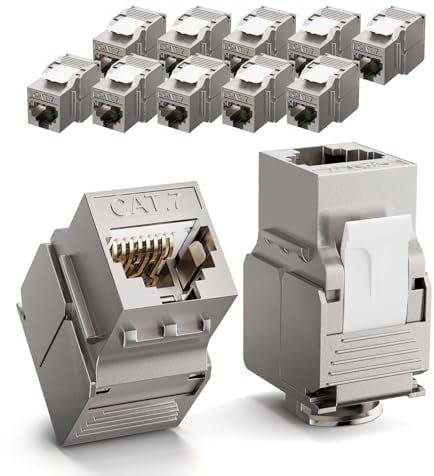 LEENUE 12 Pack RJ45 Keystone Jack Cat7, Gold-pated Keystone Modul for CAT7 CAT6A CAT6 Network Cable PoE, RJ45 Connector, Ethernet Patch Network Cable, Ethernet Socket and Patch Panel, 10 Gbps/600MHZ