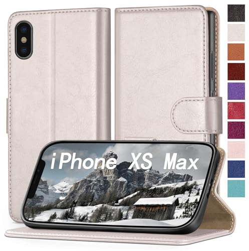 RingPi für iPhone XS Max 6.5 Handy Hülle PU Leder[RFID Schutz] Handyhülle Lederhülle Klapphülle Kartenfach Stoßfeste Schutzhülle Leather Flip Cover für Apple XS Max Wallet Phone Case,Wei?