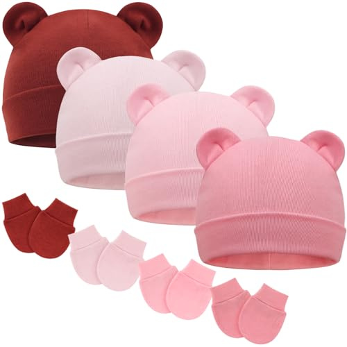 DRESHOW Neugeborenes Baby Mütze Hut und Handschuhe Set Beanie Bekleidung Unisex Infant Hut Kindergarten Mütze Baby Jungen Mädchen 0-6 Monate