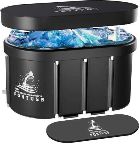 Bañera de hielo XL para atletas, bañera portátil de 101 galones con cubierta para jardín al aire libre, patio, gimnasio, marco mejorado, cápsula de hielo plegable para adultos, terapia de frío y otros