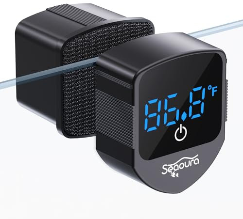 SEAOURA Aquarium Magnetischer Glasreiniger mit Aquarium-Thermometer, digital, 2-in-1 Aquarium-Reiniger, Fisch-Mini-Thermometer, Magnete, Bürste nur für Glastank, schwimmendes Reinigungswerkzeug für