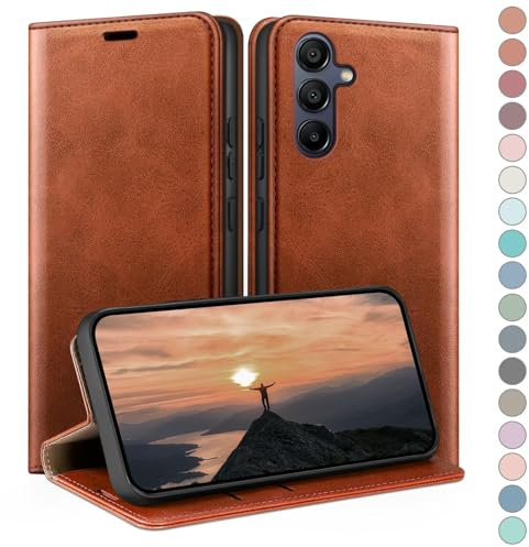 HUOUH für Samsung Galaxy A54 Hülle mit RFID Schutzhülle aus Lederhülle Handyhülle,360 Grad Schutz Case,Kartenfach Leder ständer Handy hülle für Samsung A54 Klapphülle Wallet Cover Hellbraun