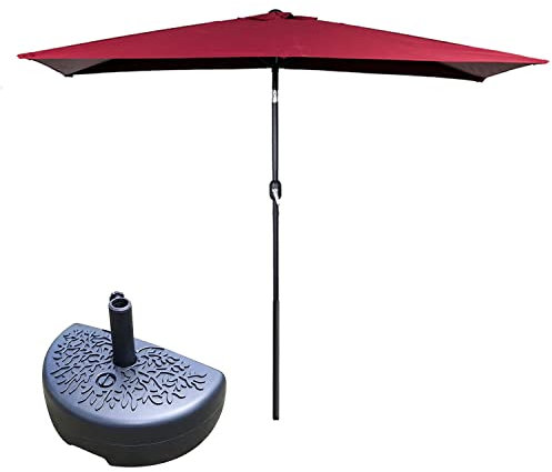 DSKJHI Halbschirm, rechteckig, Balkonschirm, 2 m / 2,5 m für kleine Räume, stabiler Gartenschirm in halber Größe für Wand, Veranda, Fenster, Kurbelsystem, Rot + Sockel, 250x130cm