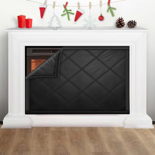 CADARA Fireplace Cover, Draft Stopper, Black, 45 W x 34 H, Oxford Cotton Blend, Not Water Resistant
