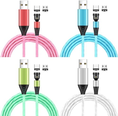Cavo di ricarica magnetico [1 m + 1 m + 2 m + 2 m, 4 pezzi] 3 A ricarica rapida e sincronizzazione dati, cavo USB magnetico girevole 540°, cavo magnetico 2 in 1, per smartphone Android Micro USB tipo