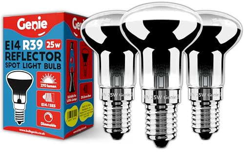 Genie 25W E14 Lava Lamp Bulb 230V (Pack of 3) R39 Reflector Glass Bulb Dimmable Warm White 2700K, Small Edison Screw (SES) Replacement Bulbs for Lava Lamp, Bubble Lamp or Spotlight