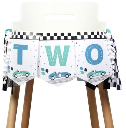 Jollyboom Two Fast High Chair Banner, Vintage Two Fast Birthday Decoration Racing Car 2nd Birthday Decoration High Chair Banner for Boy Two Fast Two Curious Vintage Retro Race Car Birthday Party