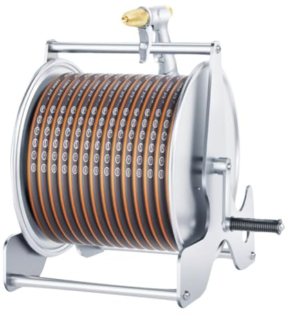 Metall-Schlauch-Organisator Auto-Schlauchaufroller Hochdruck-Hahn Pistole Kopf Bewässerung Schlauch für den Heimgebrauch、Gartenschlauch und ree、geliefert montiert mit 10m-50m Schlauch ( Size : Stainle