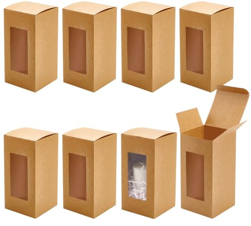 BENECREAT 20 Packung 8x8x16cm Große Geschenkboxen Mit Durchsichtigem Fenster, BurlyWood Kraft Boxen Geschenkverpackungen Für Jubiläen Geburtstage Hochzeiten Graduierung
