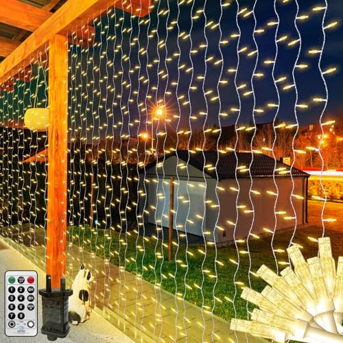 6X2M 408LED Langer Lichtervorhang mit Stecker-Lichterkette Vorhang für Innen Außen-Fenster Lichterkettes Led Vorhang Wasserdichte mit Fernbedienung Timer für Zimmer Hochzeit Garten