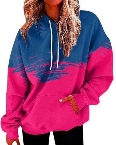 HOOUDO Sale Angebote Langärmliges Sweatshirt für Damen mit Taschen mit Buchstaben-Farbverlauf und Kapuzenpullover Damen Pullover Langarm Turtleneck Sweater Damen Damen STRI Sale Angebote Bestellung