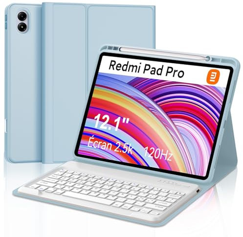 SENGBIRCH Custodia Tastiera per Redmi Pad Pro 12,1, Xiaomi Pad POCO 12.1 Pollici 2024, Cover Tastiera Bluetooth Magnetica Staccabile per Redmi Pad Pro 12,1 Pollici, Italiana QWERTY, Azzurro