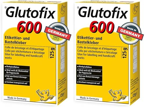 Glutolin 600-125g I Colle Bricolage & Étiquetage à Base de Méthylcellulose I Colle Papier, Carton, Tissu à Divers Supports, Liant Idéal Papier Mâché (Lot de 2)