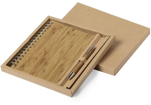 noTrash2003 Notizbuch mit Kugelschreiber aus Bambus – Nachhaltiges Ringbuch A5 mit 80 Blättern festes Hardcover – Öko-Design Schreibset inkl. Kugelschreiber mit Jumbo-Mine schwarzer Tinte