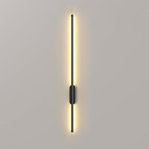 Lámparas de pared LED modernas que funcionan con pilas, luces de pared recargables por USB-C inalámbricas para interiores con control remoto, lámpara de aplique lineal de tira larga (negro, 80 cm)