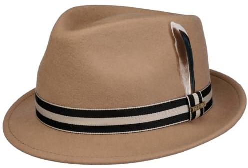 Stetson Galento Trilby Wool Felt Hat Asahi Guard Packable Stripe Band Feather Men Autumn Winter