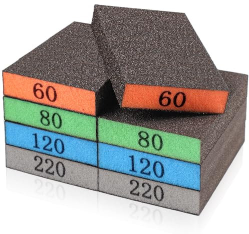 YNZDRWA 8 Pack Sanding Sponge, Washable and Reusable Sanding Blocks for Drywall Wood Metal Furniture, 60/80/120/220 Grit Sandpaper Block Assortment