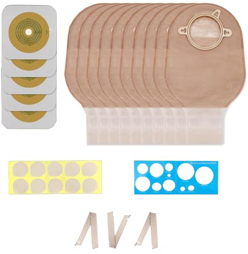 10 Stück Kolostomiebeutel, Zweiteiliger Stomabeutel, Einweg Drainagebeutel Stomabeutel mit Stoma Zubehör, 25-60mm Ostomiebeutel für Kolostomie, Colostomy Ileostomie, Stoma Pflege, Geruchshemmend (A)
