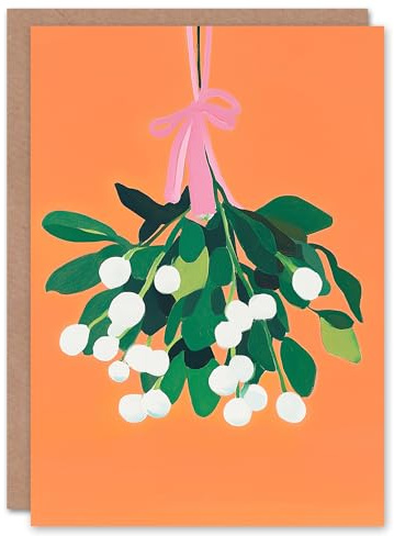 Wee Blue Coo Greeting Card Hanging Mistletoe Sprig Bundle Elegant Modern Blank For Him Or Her Art Xmas Christmas Card