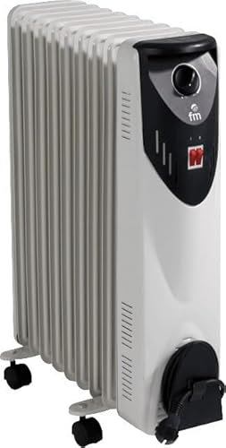Radiador de Aceite Modelo FMRW - Distintas Potencias a elegir de 1000W a 2500W - 3 Niveles de Calor - Termostato de Seguridad - Temperatura Regulable y Recoge Cables - Construcción en acero (2000 W)