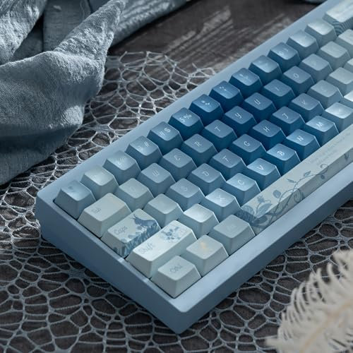 152 Keys Custom PBT Dye Sub Keycaps Cherry Profile Blue Rose Keycap Set Fit for 61/64/75/84/Alice Mechanical Keyboard Cherry Mx Switches