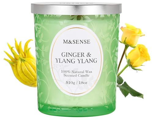 M&SENSE Duftkerze Groß 510g, Ingwer YlangYlang Duftkerzen im Glas,100h Lang Brennende, Knisternder Docht Kerze, Holzdocht Kerzen, Natürliche Vegane Sojawachs Duftkerzen für Männer und Frauen