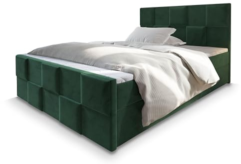 Masseno Boxspringbett Mona 160x200 cm Komplett-Set mit Matratze und Topper, Polsterbett mit Zwei Bettkästen -Grün, Kronos 19
