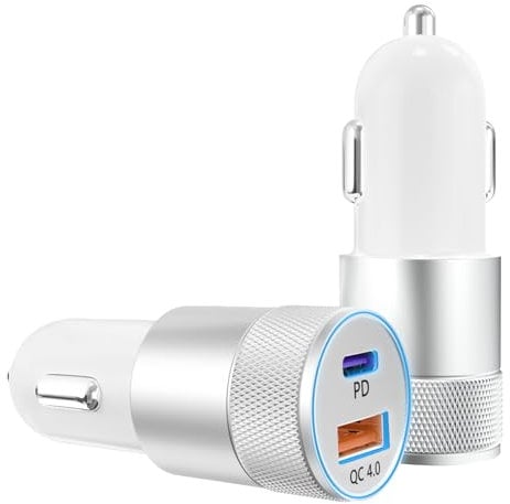 2Pack Car Charger Adapter Fast Charge Cigarette Lighter USB Adapter PD3.0/QC4.0 Total 48W [USB-C 30W+USB-A 18W] Car Phone Charger All-Metal 12V Socket for iPhone 16 15 14 Plus/Pro/Pro Max/Samsung
