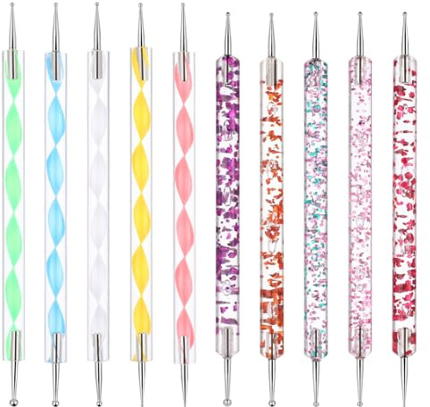 10 Stück Dotting Pen Nail Art Dotting Tools Strass Nail Design Marbleizing Werkzeug für Punkte und zum Marmorieren