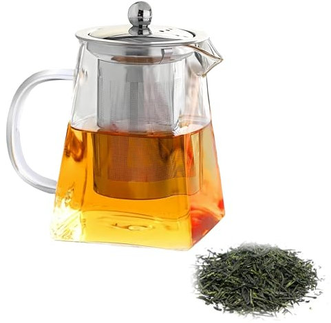 Square Shape Infuser Tea Pot, Square Shape Borosilicate Glass Tea Pot, Handmade Glass Teapot, Stovetop Microwave Safe Teapot, Tea pots Stovetop Safe Heat Resistant(350ML)