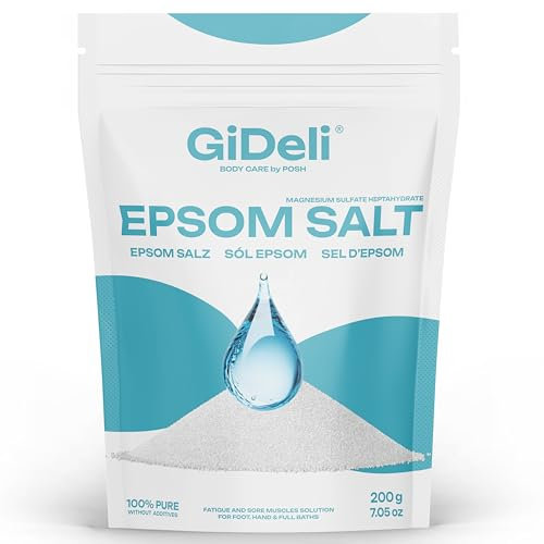 GiDeli Epsom Sale da bagno Sale Epsom Sale di Epsom solfato di magnesio sale amaro solfato di magnesio eptaidrato puro, grado farmaceutico. (200g)