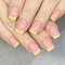 Flower Fake Nails, 24pcs Yellow-edge Pink French False Nails with Glue, High Glossy Long Lasting Summer Fresh Nude Pink Stick on Nails Short,Nail Art Decoration Home Manicure for Girl and Women