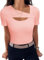 Aottori Maglietta Donna Manica Corta Elegante T-Shirt con Scollo Asimmetrico Estivo Top Elastico Casual Shirts Slim Fit vestibilità Classica Rosa M