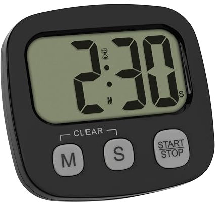 TFA Dostmann Digitaler Kurzzeitmesser zum Sport/Kochen/Lernen, 38.2057.01, inklusive Stoppuhr und Uhrzeit, magnetisch, großes Display, Eieruhr, Küchen-Timer, Sport-Timer, schwarz