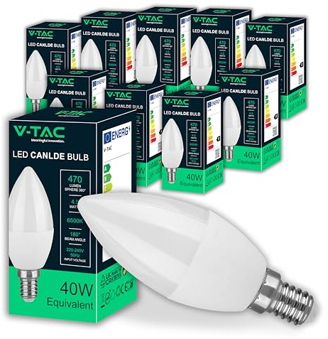 V-TAC 10x LED Glühbirne E14 Kerze - 4,5W (entspricht 40W) Kerzenlampe - 470 Lumen - Kerze Lampe - LED Glühlampen - Energiesparlampe - Licht 6400K Kaltweiß