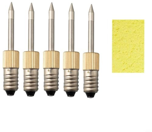 HomeVortex Set di 5 punte di ricambio per saldatore in acciaio rame E10, con spugna per la pulizia, per saldatura elettrica a batteria (TIP-B, 5 pezzi)