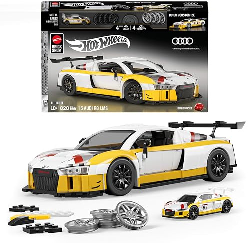 Mattel Brick Shop™ Hot Wheels® '15 Audi R8 LMS Bauset | 820 Teile, realistische Details, individuelle Aufkleber, Modellauto im Maßstab 1:64, Sammler & Kinder ab 10 Jahren, JFT18