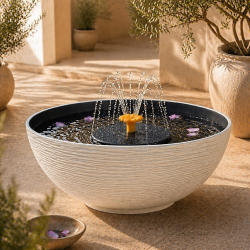 matches21 HOME & HOBBY Set di fontane solari per esterni, grande ciotola da 45 cm, crema come fontana da giardino