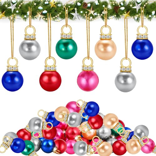 Juego de Bolas Navideñas Pequeñas, 66 Piezas Mini Bolas de Navidad, Mini Bola Arboles Navideñas 16 mm, Bola de Navidad Colores con 10m Alambre Dorado para Guirnaldas, Escaleras, Ventanas