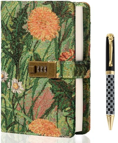 TIEFOSSI Embroidered Diary with Lock, Lined Lock journal for Women Men, Aesthetic Journal with Pen, Hardcover Journal for Journaling Writing Planning, 100 GSM Thick Paper, 224 Numbered Pages